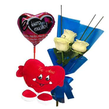 Ramito de 03 Rosas m�s Globito y Peluchito Coraz�n